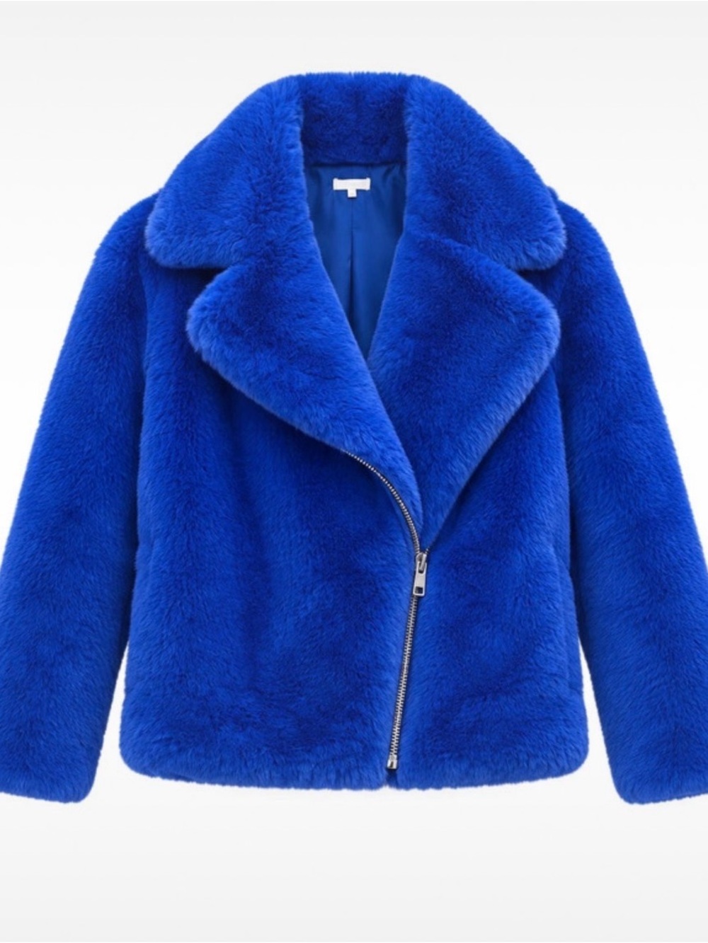 Vibrant Blue Teddy Faux-Fur Moto Jacket - Women